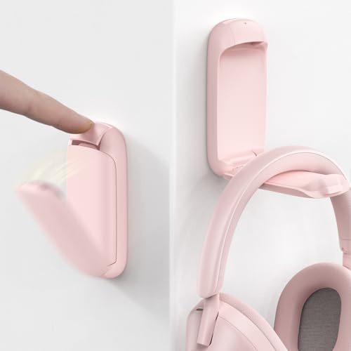 Lamicall Headphone Holder Hook for Desk - [Dual Spring] Foldable Headphone Hanger, Adhesive Gaming Headset Hanger Under Desk, Earphone Hook with Silicone Pad for Beats, Sennheiser, HyperX, etc - Pink