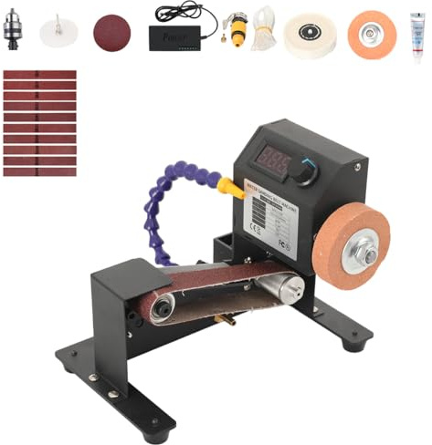 Mini Elektrischer Bandschleifer Schleifen Poliermaschine 350W 110-240V 7-stufige Einstellung with Schleifscheibe Schleifblätter Polierscheibe Bohrfutter, Digitalanzeige
