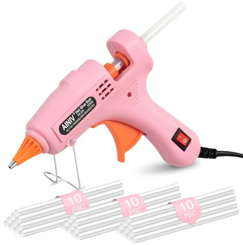 Ainiv Smältlimspistol 30W, med 30 limstavar (7 mm x 150 mm), Mini Smältlimspistol för DIY, hantverk, hemreparationer, Rosa