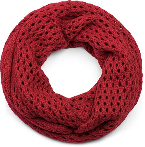 styleBREAKER fular de tubo chal de punto con motivo de agujeros, fular de tubo de punto monocolor, chal de punto de invierno, unisex 01018156, color:Burdeos-Rojo