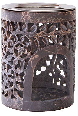 Weihrauchbrenner LOTOS aus Softstone mit Edelstahlsieb im Blumenrankendesign