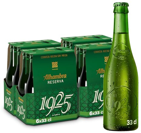 Alhambra Reserva 1925, Pack de 24 Botellas x 33 cl, Cerveza Extra de Fermentación Lenta, 6.4% Alcohol