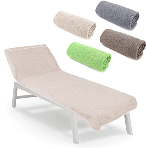 heimtexland ® Housse en tissu éponge pour chaise longue - Pour plage, piscine, sauna - Serviette hygiénique - Type 772 - Beige