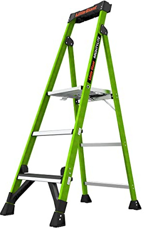 Little Giant Ladders, MightyLite 2.0, 5' Stepladder with Ground Cue, Fiberglass, Type IAA, 375 lbs Weight Rating, (15405-001), Hi-viz Green