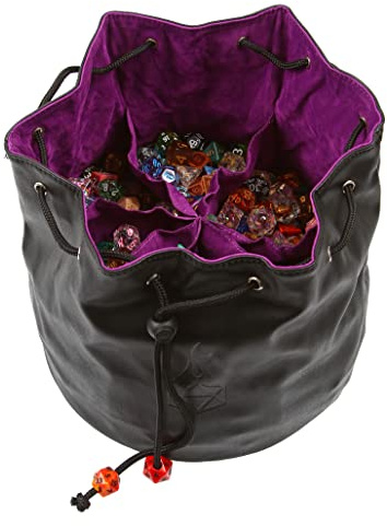 Forged Dice Co. Pouch of The Endless Hoard Dice bag - Holds Over 1,000 Polyhedral Dice - Dice Storage Bag with 7 Pockets - Perfect for Bulk Dice - Black/Purple