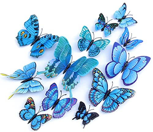 OPSEAM Butterfly Wall Decor 24/48 PCS, 3D Butterflies Stickers for Party Decorations with Magnets(Blue, 24)