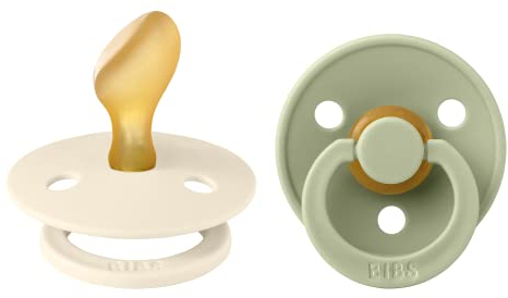 BIBS Colour Schnuller 2er-Pack, BPA-frei Schnuller, Kiefergerechte Form. Naturkautschuk/Latex, Hergestellt in Dänemark. 6-18 Monate (2er Pack), Ivory/Sage