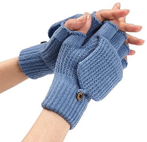 Winter Knit Convertible Fingerless Gloves Wool Gloves Thermal Gloves Unisex Womens Winter Gloves