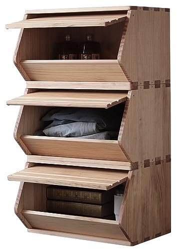 unununu Stackable Solid Wood Storage Chests,Hall Entryway Cabinet,Modular Wooden Multi-use Box,Bins with Lids,Closet Storage Organizers,Drawers,Potato,Onion,Bread,Classify by Items,19.5”W(3 Pack)