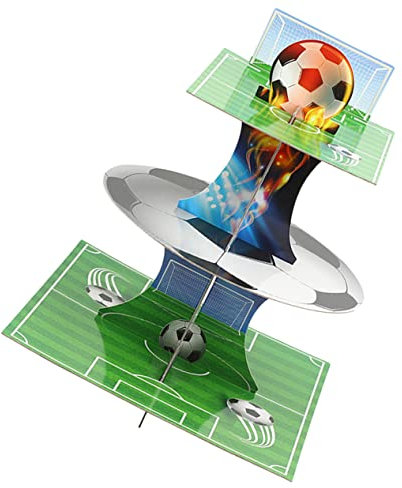 Warmhm 2 Sets Cake Stand 3 Tier Dessert Tray Football Cupcakes Stand Mini Cake Desk Topper 2022 World Cake Tower Cup Cupcake Tower Cardboard Cake Tray Paper Represent Multifunction Bride