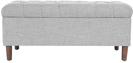 Homepop Home Decor | Tufted Ainsley Button Storage Ottoman Bench with Hinged Lid | Ottoman Bench with Storage for Living Room & Bedroom,Gray Woven