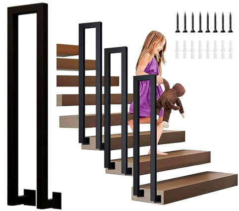 Garde Corps Escalier, Rampe Escalier Intérieur en Forme de U, Montage LatéRal Rampe Extérieur, Garde Corps Noir, Main Courante U pour Villas, Balcons, Couloirs (Noir, 110cm)