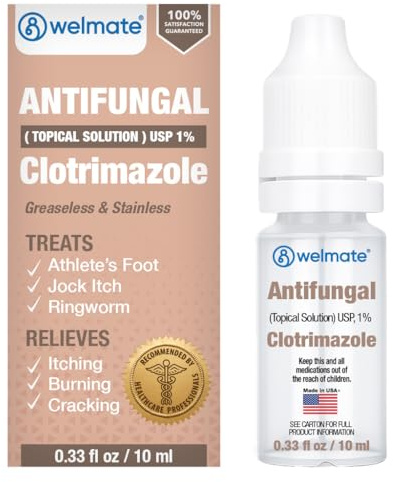 WELMATE Clotrimazole 1% Antifungal Topical Solution | 0.33 fl oz (10mL) Athlete's Foot, Jock Itch, Ringworm Treatment & Ear Drops, Greaseless Non-Staining, Fast Relief for Itchy, Burning Skin