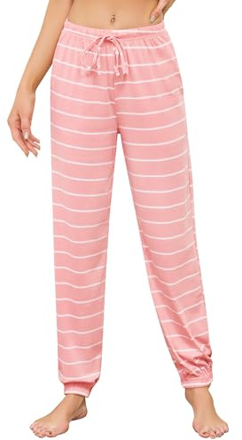 Lovasy Pantaloni del Pigiama Donna in Cotone Invernale Caldo | Pantaloni Lungo da Notte a Righe con Tasche per Casa Casual