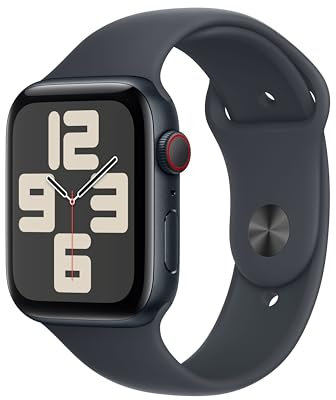 Apple Watch SE (2ᵉ gén) 44 mm GPS + Cellular Montre connectée avec Boîtier en aluminium minuit et Bracelet Sport minuit (M/L). Suivi activité et sommeil, détection accidents, suivi fréquence cardiaque