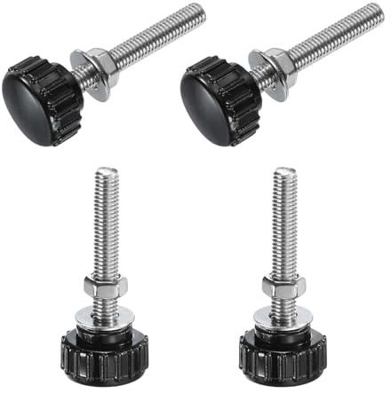 Kvartsman 4 uppsättningar räfflade knappar räfflade skruvar med muttrar brickor, metrisk M5 x 35 mm gänga 18 mm plasthuvud, 304 rostfritt stål knoppar handtag