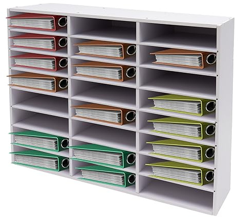 Brevfack 24 fack PVC dokumentfack, justerbar skrivbordsförvaring, filsorterare arkivhållare, för hem, kontor, skola, 73,7 x 30,2 x 59,6 cm (vit)