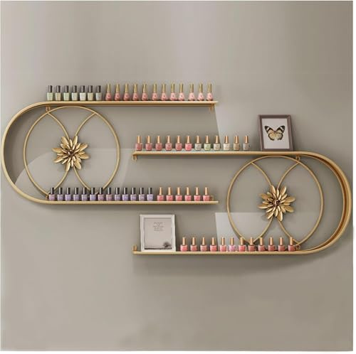 CSYQPDMBDL Nagellackregal Wandregal, Nagellack Regal, U-förmiges Parfüm-Aufbewahrungsregal for ätherische Öle, wandmontierte Vitrine for Flaschen mit ätherischen Ölen for den Nagelstudio(Gold)