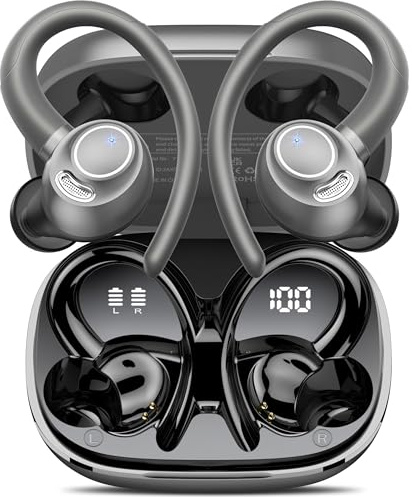 Bluetooth Kopfhörer Sport, in Ear Kopfhörer Kabellos Bluetooth 5.3 mit HD Mic, Herausragender Sound, 48 Std Spielzeit, Dual LED-Anzeige, Comfort Fit, IP7 Wasserdicht Ohrhörer für Sport mit Ohrhaken