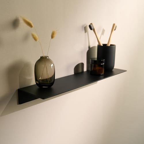 Design Amburgo | Mensola da bagno | Ripiano senza forare (Nero satinato, 42 cm)