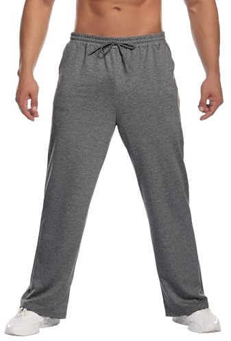 PINSPARK Joggingbyxor, herr, träningsbyxor, bomull, sportbyxor, långa fritidsbyxor, säckig, breda ben, fitness, yogabyxor, sweatbyxor, loungebyxor, män, mörkgrå, M
