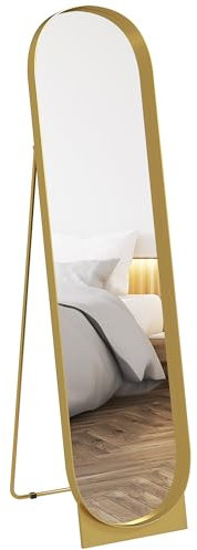 HOMCOM Specchio da Terra a Figura Intera 40x150 cm, Specchio Moderno Verticale con Telaio in Metallo e Pellicola Antisfondamento Autoportante o da Appoggiare al Muro, per Camera e Ingresso, Oro