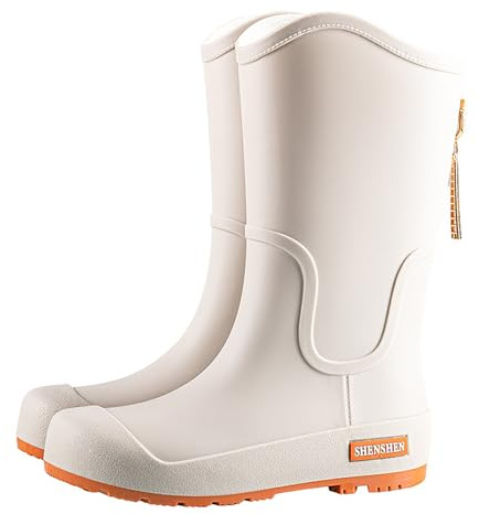 Bottes de pluie en caoutchouc pour femme - Imperméables - Antidérapantes - Couleur unie - Semelle épaisse - Amortissement confortable - Chaussures de jardin - Bottes de pluie avec fermeture éclair