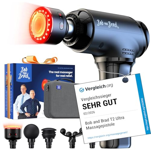 BOB AND BRAD T2 Ultra Pistolet de Massage avec Chaleur & Thérapie LED Rouge – Portable Appareil de Massage Musculaire Professionnel pour Athlètes, Cadeau pour Hommes et Femmes