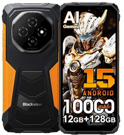 Blackview Fort 1 Android 15 Outdoor Handy ohne Vertrag 2025, 12GB+128GB/2TB Outdoor Smartphone 4G, 16MP AI Kamera, 6.56 HD+, 10000mAh, IP68 Wasserdicht Baustellenhandy,NFC,OTG,GPS,FM,5G WiFi,Orange