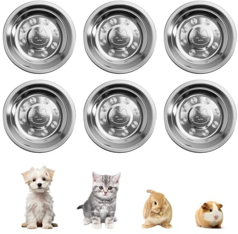 6PCS Cat Bowls Stainless Steel Cat Bowl Whisker Friendly Featuring an Adorable Kitten Design Kitten Bowls Shallow Wide Cats Feeding Bowl 16cm Metal Cats Dishes for Both Small and Medium-sized Pets