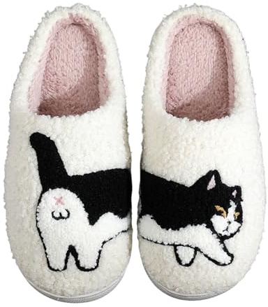 Generisch Par de invierno pequeño gato patrón de dibujos animados grandes y cálidos zapatillas de mujer 2025 zapatillas zapatillas de casa zapatillas de casa niña Navidad zapatillas de piel de cordero