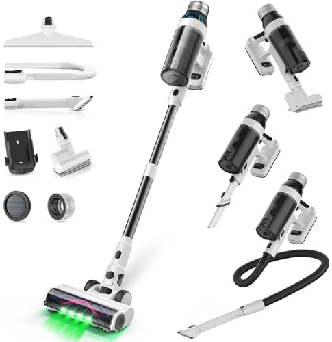 NuYupo Cordless Vacuum Cleaner, 55Mins Vacuum Cleaners for Home, 15-in-1 Self-Standing Stick Vacuum with LED Light, Anti-Tangle & Wall Mount Charge, Lightweight Vacuum for Hard Floors Carpets Pet Hair