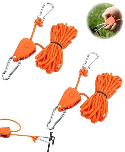 LOZTBUE 2 pezzi Paranco per biberon con tenditore, cricchetto con corda da 4 m, puleggia con tenditore, corde di tensionamento con freno a corda, adatto per campeggio, tenda da sole