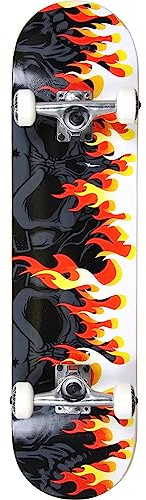 MGP Gangsta Series Beginner Skateboard - Double Kick Concave 31 x 7.75 Maple Deck, 5.5 Aluminium Trucks, 54mm/95a Wheels - Madd Gear (On Fire)