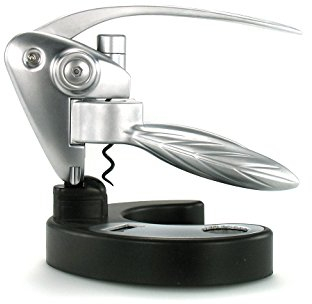 Sacacorchos de palanca plateado y negro