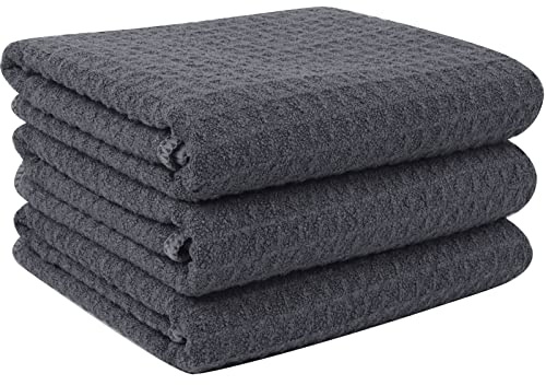 VIVOTE Microfaser Geschirrtücher Waschbar Waffelgewebe Handtuch Super saugfähige Geschirrhandtücher Fusselfrei, 40 cm x 56 cm 3 Stück Grau