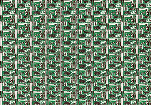 Geschenkpapier Jagd Jäger 70er Jahre Stil (grün - braun, 98 x 68)