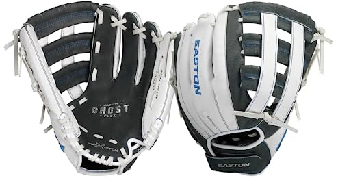 Easton | GHOST FLEX Youth Softball Glove | Right Hand Throw | 12 | Grey/White/Carolina Blue