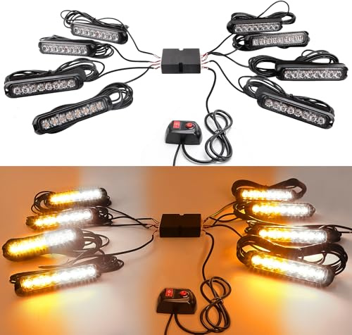 ROUTEKING Gyrophare LED Stroboscopique, 8X8 LED Feux de Pénétration, 12-24V Lamp Stroboscopique d'Urgent Avertissement Barre Led pour Camion Véhicule Tracteur Car Bus (Orange/Blanc)