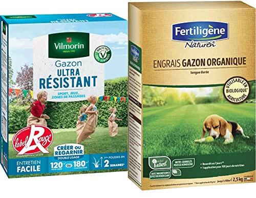 Vilmorin 4462415 Gazon Ultra Résistant, Vert, 3 kg & NATUREN Engrais Gazon Organique 100m² 2,5kg