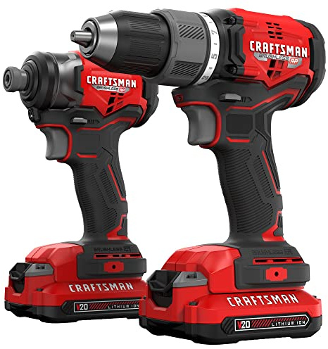 CRAFTSMAN V20 RP Cordless Drill and Impact Driver, Brushless Power Tool Combo Kit, 2 Batteries and Charger Included (CMCK211C2)