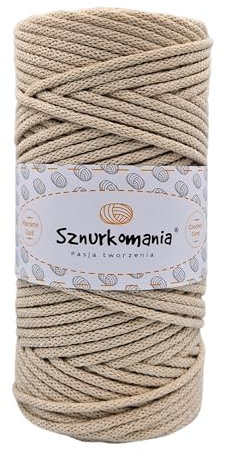 Cordon en Coton Tressé 3 mm, 100 m, 46 Couleurs - Fil de Macramé de Qualité Supérieure (Beige Clair)