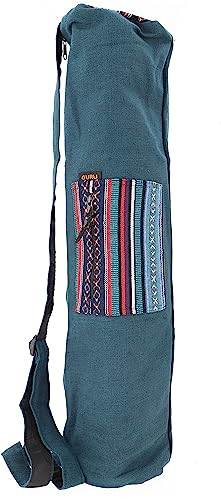 GURU SHOP Boho Yogamatten-Tasche, Yogatasche aus Nepal - Petrol, Unisex - Erwachsene, Baumwolle, 70x24x14 cm