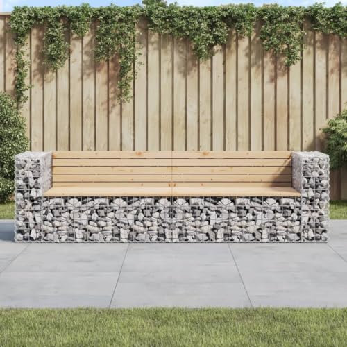 GuyAna Garden Bench Gabion Design 244x71x65.5 cm Solid Wood Pine,Gabion Wall Mesh Wire Stone Basket Galvanised Iron Stone Basket Outdoor Spiral Planter Retaining Wall