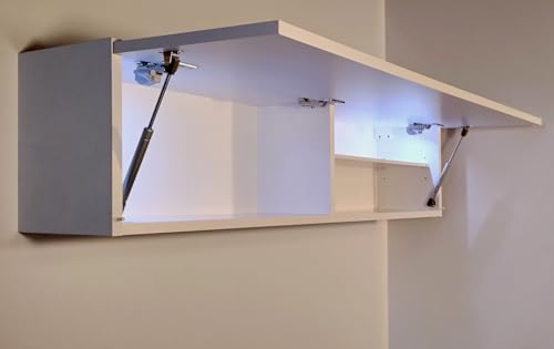 Milionmeblicom Badezimmerschrank Laura Hängeschrank Badezimmermöbel Klappbarer Badezimmer Wandschrank Teleskopöffnung LED-Beleuchtung - Mattweiß/Mattweiß, Maße 30 x 120 x 23 cm