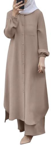 Gefomuofe Muslimische Kleider für Damen 2 Teiler Corban Ramadan Outfit Langarm Oberteile Robe Und Hosen Dubai Türkisches Naher Osten Arabisch Islamische Kleidung