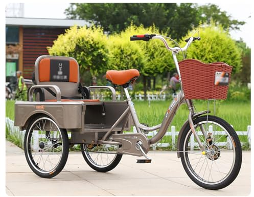 Dreirad Erwachsene Fahrrad für Transport von Passagieren und Ladung, 20-Zoll-Dreirad für Männer/Frauen/Senioren, höhenverstellbares Cruiser-Fahrrad für Radfahren/Ausflüge