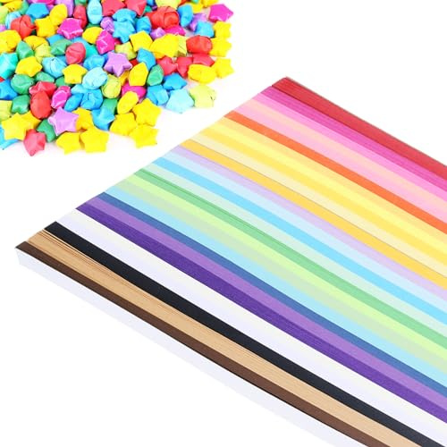 PATIKIL 9.4x1/2 Origami Stella Carta 2700Fogli Doppio Lato Stella Carta Striscia per Album Decorazioni Principiante Stella Facile Piegatura Arte Fai da Te Forniture Multicolore