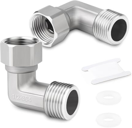 ERGAOBOY 2 piezas de acero inoxidable 304, codo de 90 grados, 2 extremos, conector flexible móvil, 1/2 hembra y macho para rociador, válvula angular, brazo de ducha