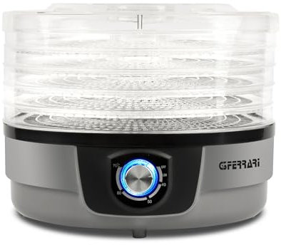 G3 Ferrari G10197 Essiccatore Conservo, 250W, Disidratatore, 5 Vassoi Rotanti removibili, Temperatura Regolabile, Vassoi BPA free, Facile pulizia, Altezza regolabile